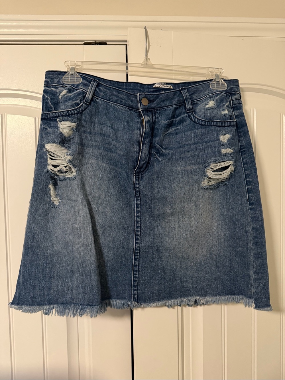 project RUNWAY Distressed Denim Mini Skirt - Blue